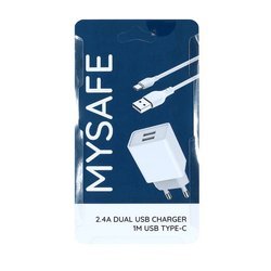 MYSAFE ŁADOWARKA SIECIOWA CH24A + KABEL 1M USB TYPE-C 2.4A